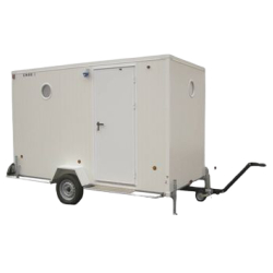 Roulotte de chantier / sanitaire - 749 kg, électrique, avec toilettes chimiques (50 unités), table et 4 tabourets