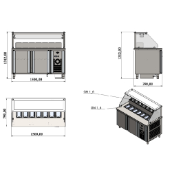 Vitrine réfrigérée de présentation - 1500 mm - refroidissement par ventilateur avec espace pompe à sauce