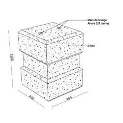 Bloc de lestage - BLOCLEST 1200 - 2200 Kg - 950x950x1200 mm