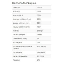 238176w - Cuve à gasoil type FM 3500 L - stockage et distribution de diesel en polyéthylène double paroi