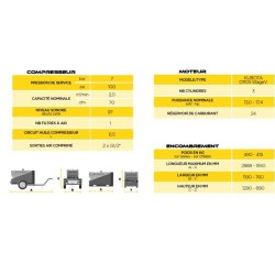 Compresseur diesel MSP2000 Kubota D1155 Stage 5 - 7 Bar - 2,0 m3/min - Fabriqué en France