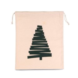 Sac réutilisable en coton à cordon motif sapin - Kimood - Réf: KI0746 - 220 g/m² - Taille unique