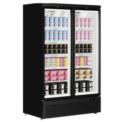 Vitrine surgelée F2DB - portes vitrées chauffantes, triple vitrage, éclairage LED et base inox