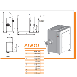 Hachoir à viande industriel Unger E130 - MADO MEW 722 - tout inox avec bras mélangeur et trémie 160L