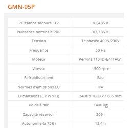 Groupe électrogène industriel GMN-95P - Generac - 92,4 kVA - Série GMN Euro - moteur diesel normes IIIA