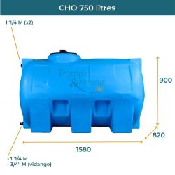 Cuve 750l Aérienne De Récupération D'eau - Réservoir Horizontal Bleu - Elbi Cho750