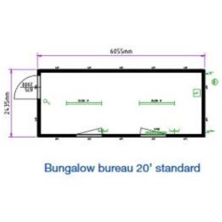 Bungalow bureau 20' standard - Containex BU20 avec dimensions et poids détaillés