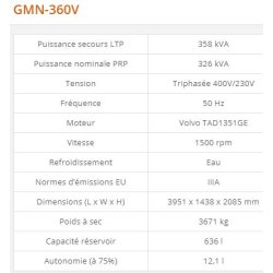 GMN-405V - Groupe électrogène industriel Generac - 403 kVA - Série GMN Euro, normes IIIA européennes