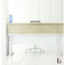 Bureau comptoir Sigma bi-tons - Mobel Linea - 80, Piètement blanc, Chêne/Blanc