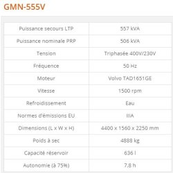 GMN-555V - Groupe électrogène industriel Generac - 557 kVA - Série GMN Euro, moteur diesel normes IIIA