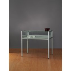 Vitrine table argent avec porte battante - Dimensions L 100 P 60 H 92 cm - Verre trempé sécurit