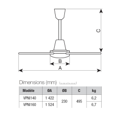 Brasseur d'air étanche IPx5 réversible 160 cm - Vortice - VPNI160