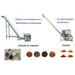 Alimentation pour ensacheuse - Poudre, granules ou copeaux - Trémie 100-200L - Inox 304 - Pieds anti-vibratoires ou roulettes