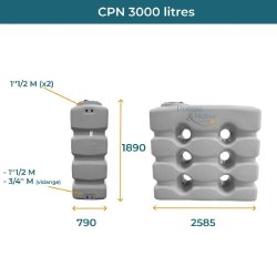Cuve 3000l Aérienne De Récupération D'eau - Réservoir Compact Gris - Elbi Cpn3000