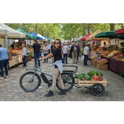 Vélo cargo Jean Fourche et remorque utilitaire