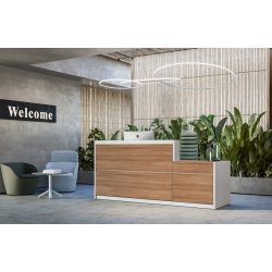 Banque d'accueil VOGUE - lignes épurées et habillage géométrique - personnalisable en coloris et modules