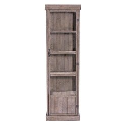 Vitrine colonne Héritage - L59xP39xH200cm - avec serrure - 4 étagères en bois massif pin vieilli - porte en verre