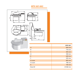 Cutter à viande de table 13 litres - MADO MTK 661 - Acier inoxydable - 3 lames - 2.8 KW - Tri 400V