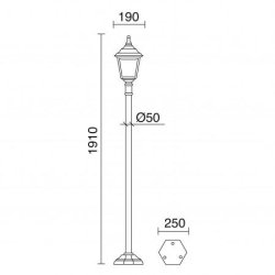 Lampadaire d'éclairage public - 1 tête - Clic-clac 4 - IP44 - E27 - style rustique - verre transparent - hauteur totale 1 910 mm - noir