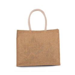 Sac de plage en jute - Réf: KI0219 - anses en coton - fermeture bande auto agrippante