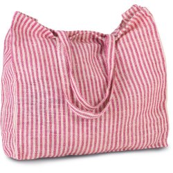 Sac shopping à rayures en juco - Kimood - Réf: KI0236 - Poche intérieure zippée - Poignées 55 cm