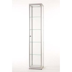 Vitrine colonne argent l 40 cm avec porte battante securisee
