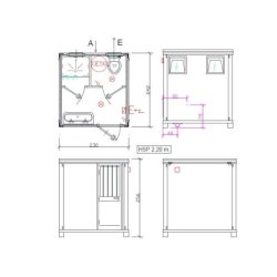 Bloc sanitaire préfabriqué de chantier - WC, lavabo double avec eau froide et chaude, et espace douche - Assemblé en France