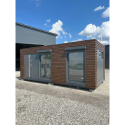 Containers aménagés - Studio de jardin isolé 21 m² avec salle de bain, bardage bois, volets roulants et isolation renforcée