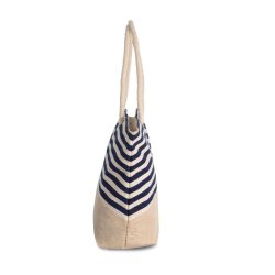 Sac shopping style marin en toile de jute - coton canvas - Kimood - Réf: KI0283 - fermeture zippée et poche interne