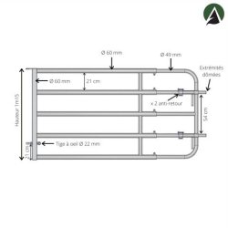 Bs23 - Barrière porte extensible 2 à 3 mètres - galvanisée à chaud avec verrou, fabrication française