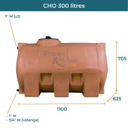 Cuve 300l Aérienne De Récupération D'eau - Réservoir Horizontal Terracotta - Elbi Cho300