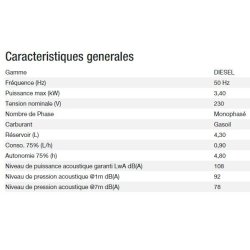 Groupe électrogène Diesel 4000 C5 - Kohler - Puissance max 3,40 kW - 50 Hz - Tension 230 V