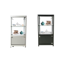 Vitrine d'exposition LED - H.90 x L.45 x P.45 cm - Noir - Réf.2228417 - Éclairage LED, 2 étagères, laqué noir mat