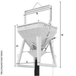 Benne à béton - grande capacité 1500L avec cône démontable et goulotte Ø200mm incluse
