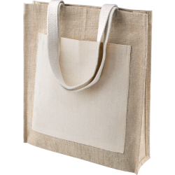 Sac shopping en toile de jute - poignée et poche en coton - Réf: KI0221 - Marque: Kimood