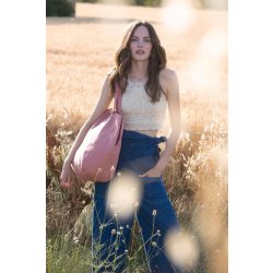 Sac de shopping en coton délavé - Réf: KI3208 - Style décontracté avec poche intérieure et grand soufflet
