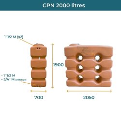 Cuve 2000l Aérienne De Récupération D'eau - Réservoir Compact Terracotta - Elbi Cpn2000