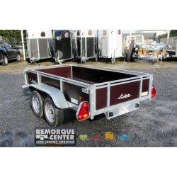 Remorque polyvalente Lider en bois freinée - 2 essieux - PTAC : 1300 kg - 251 x 133 cm - Référence 41480