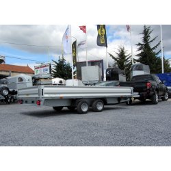 Remorque plateau - Humbaur HT 204121 / HT 254121 - 2 essieux, roues dessous, ridelles alu
