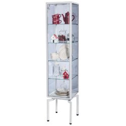 Vitrine cadre alu blanc 40x40x180cm - tablettes réglables et serrure - Gamme Design
