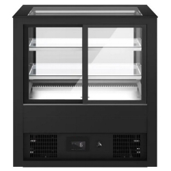 Vitrine réfrigérée de présentation 200 cm avec service arrière - avec 2 étagères - double vitrage couleur noir mat