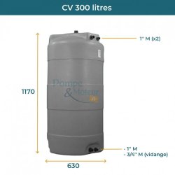 Cuve 300l Aérienne De Récupération D'eau - Réservoir Vertical Gris - Elbi Cv300