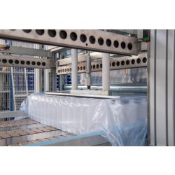 Ensacheuse automatique de flacons - conditionnement thermoplastique en LDPE avec tapis transporteur et palettiseur