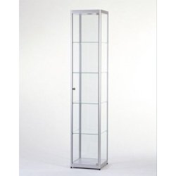 Vitrine colonne argent - L 40 cm - Porte battante sécurisée - Éclairage LED - Verre trempé et aluminium anodisé
