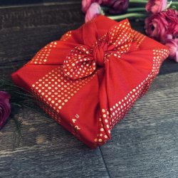 Furoshiki Grains de lumière rouge/or réutilisable 35x35 cm