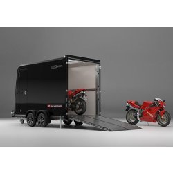 Remorque fourgon premium avec porte arrière multifonction innovante pour moto, déménagement et exposition - 2 roues - BOX VAN