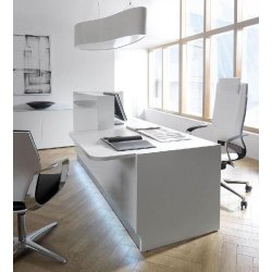 Banque d'accueil lumineuse droite série Linea avec accès PMR - MDD - Blanc