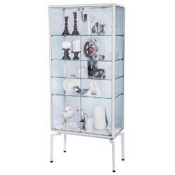 Vitrine cadre alu blanc 80x40x180cm - tablettes réglables - serrure - Gamme Design aluminium blanchi