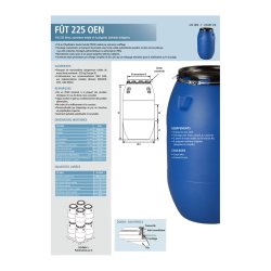 Fût à ouverture totale en PEHD - bleu - 225 L - homologation ONU Y19 pour matières dangereuses solides - référence B225BL