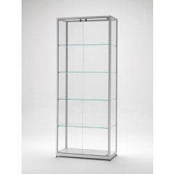 Vitrine exposition L 80 cm en aluminium argent - portes battantes avec serrure et top en verre trempé
